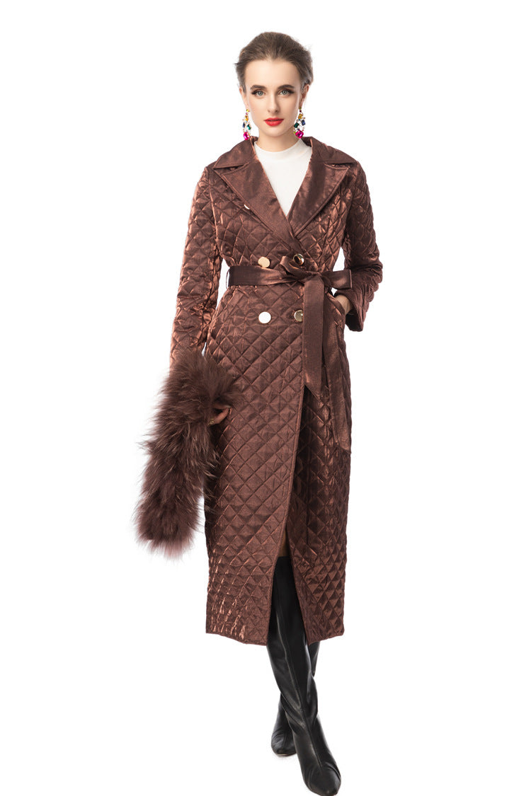 Detachable Fur Collar Quilted Velvet Maxi Coat SP10100