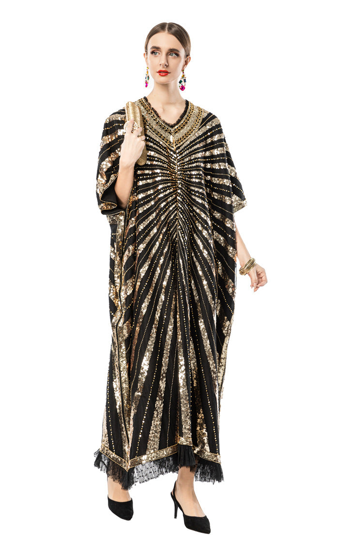 Gold Sequin Egyptian Style Batwing Kaftan Dress SP10092
