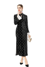 Velvet Polka Dot Lace Flare Sleeve Qipao Midi Dress SP10095