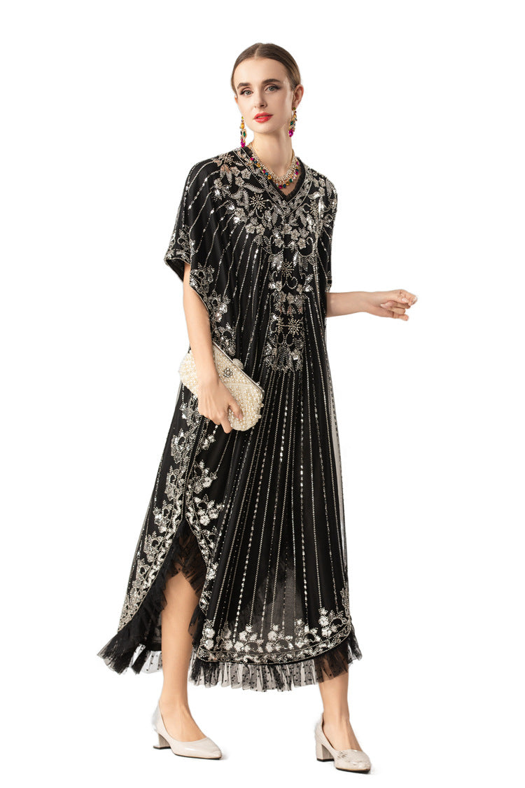 Silver Sequin Embellished Boho Kaftan Maxi Dress SP10068