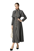 High Collar Cape Overlay Gold Button Front Slit Maxi Dress SP10060