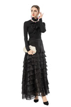 Black 2-Piece Ruffle Tiered Maxi Dress with Ruffle Neck Top SP10105