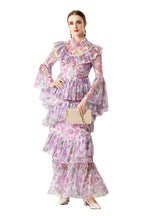 Ruffled High Neck Floral Tiered Cake Maxi Dress SP10075