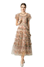 Floral Print Tiered Ruffle Tulle Midi Dress SP10042