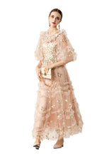Ruffled Neck 3D Floral Tiered Tulle Maxi Dress SP10077