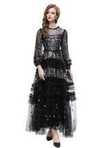Black Sequin Beaded Tiered Tulle Maxi Evening Gown SP10031
