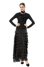 Black 2-Piece Ruffle Tiered Maxi Dress with Ruffle Neck Top SP10105