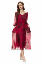 Silk Asymmetrical V-Neck Cinched Waist Midi Dress – French Luxury SP10029