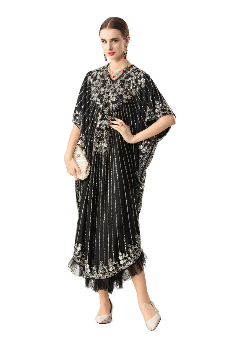 Silver Sequin Embellished Boho Kaftan Maxi Dress SP10068
