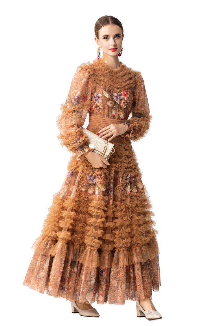 Amber 3D Dragonfly Embellished Tiered Tulle Maxi Dress SP10070