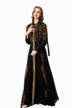 Black & Gold Sequin Embellished Middle Eastern Maxi Dress SP10021