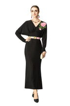 V-Neck Batwing Sleeve Peony Embroidery Mermaid Dress SP10048