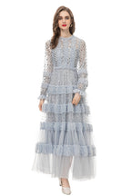 Light Blue Sequin Ruffled Tulle Tiered Maxi Dress – French Luxury Evening Gown SP10010