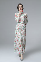 Floral Print Ruched Waist Tiered Chiffon Maxi Dress SP10032