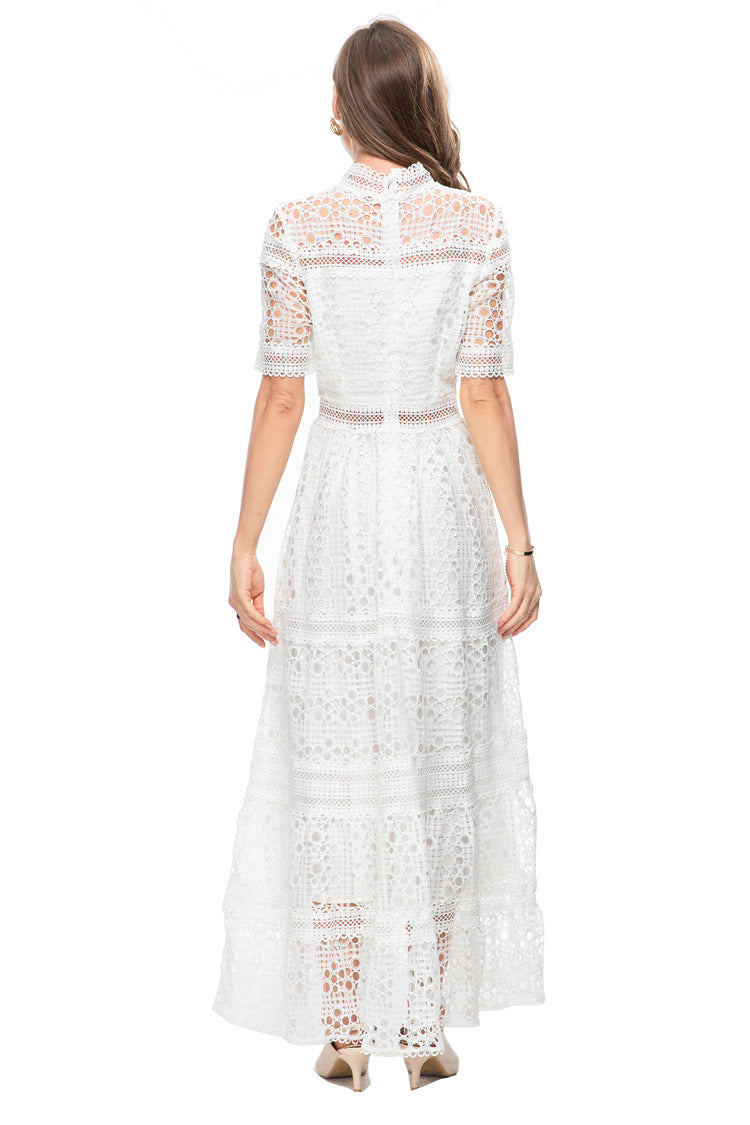 White Crochet Lace Tiered Maxi Dress – French Luxury SP10013
