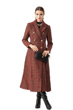 Red Plaid Tweed Double-Breasted Maxi Coat Dress SP10079