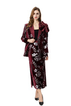 Burgundy Velvet Sequin Floral Blazer & Pencil Skirt Set SP10020
