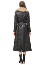 Black Quilted Faux Leather Contrast Trim Maxi Trench Coat SP10030