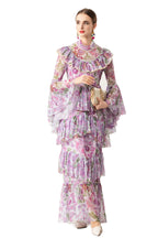 Ruffled High Neck Floral Tiered Cake Maxi Dress SP10075