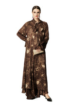 Brown Floral Print Bow Tie Neck Loose Maxi Dress SP10041