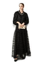 Black Sequin Fringed Tiered Tulle Maxi Dress SP10050