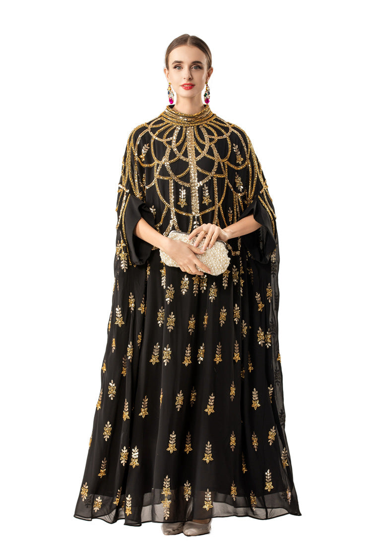 Gold Sequin Embellished Middle Eastern Kaftan Maxi Dress SP10067