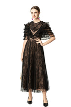 Black Lace Fake Two-Piece Ruffled Sleeve Maxi Dress SP10043