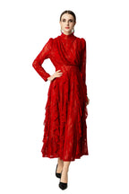 High Neck Lace Ruffle Hem Maxi Dress with Detachable Belt SP10045