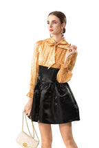 Polka Dot Puff Sleeve Satin Patchwork Mini Dress SP10084