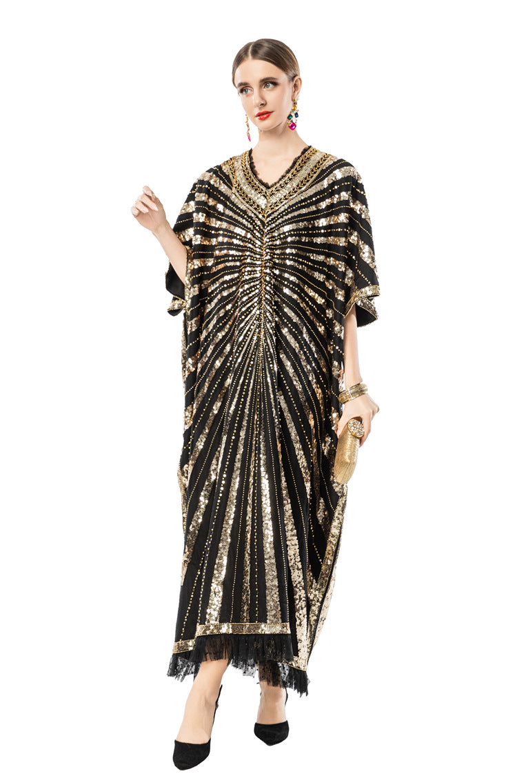 Gold Sequin Egyptian Style Batwing Kaftan Dress SP10092