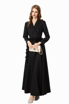 Black Suit Fabric Floral Applique A-Line Maxi Dress SP10022