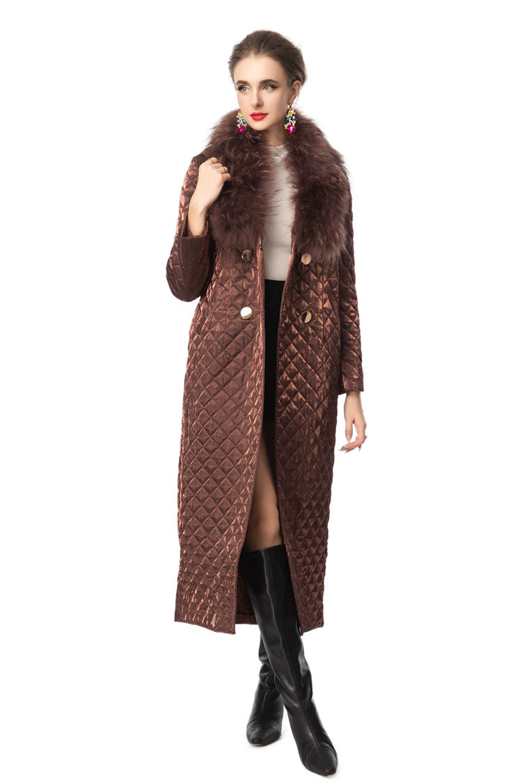 Detachable Fur Collar Quilted Velvet Maxi Coat SP10100