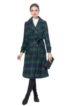 British Style Plaid Wool Blend Long Coat with Belt – Vintage Luxury Overcoat SP10003