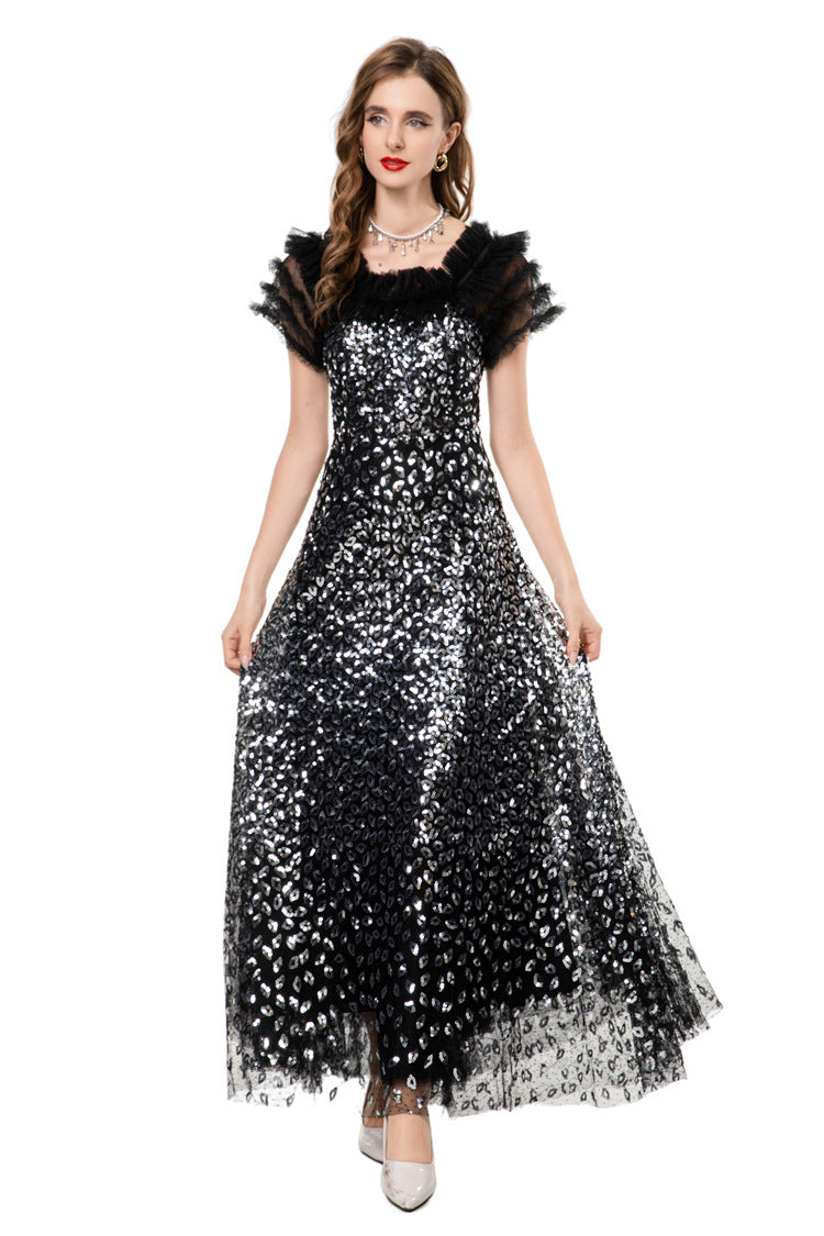 Black & Silver Sequin Off-Shoulder Mermaid Maxi Gown SP10024