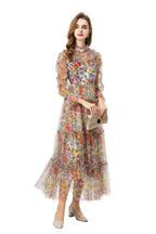 Colorful Floral Embroidered Tiered Tulle Midi Dress SP10019