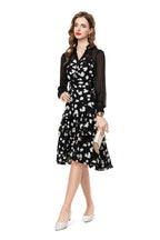 Black Floral Chiffon Sheer Sleeve Midi Dress SP10025