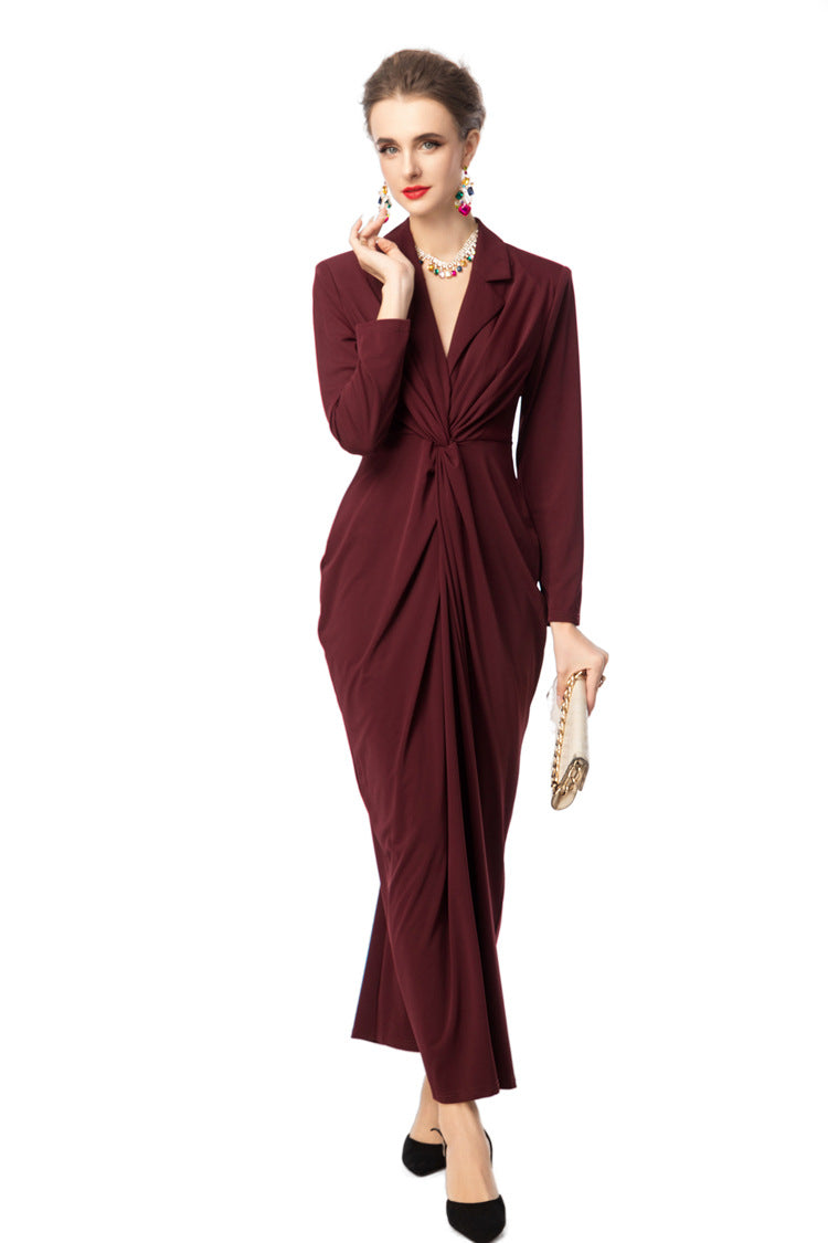 Burgundy Twisted Waist Fishtail Maxi Dress – Suit Style SP10018