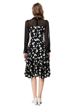 Black Floral Chiffon Sheer Sleeve Midi Dress SP10025