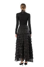 Black 2-Piece Ruffle Tiered Maxi Dress with Ruffle Neck Top SP10105