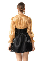 Polka Dot Puff Sleeve Satin Patchwork Mini Dress SP10084