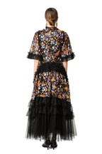 Colorful Floral Embroidered Ruffled Tulle Midi Dress SP10038