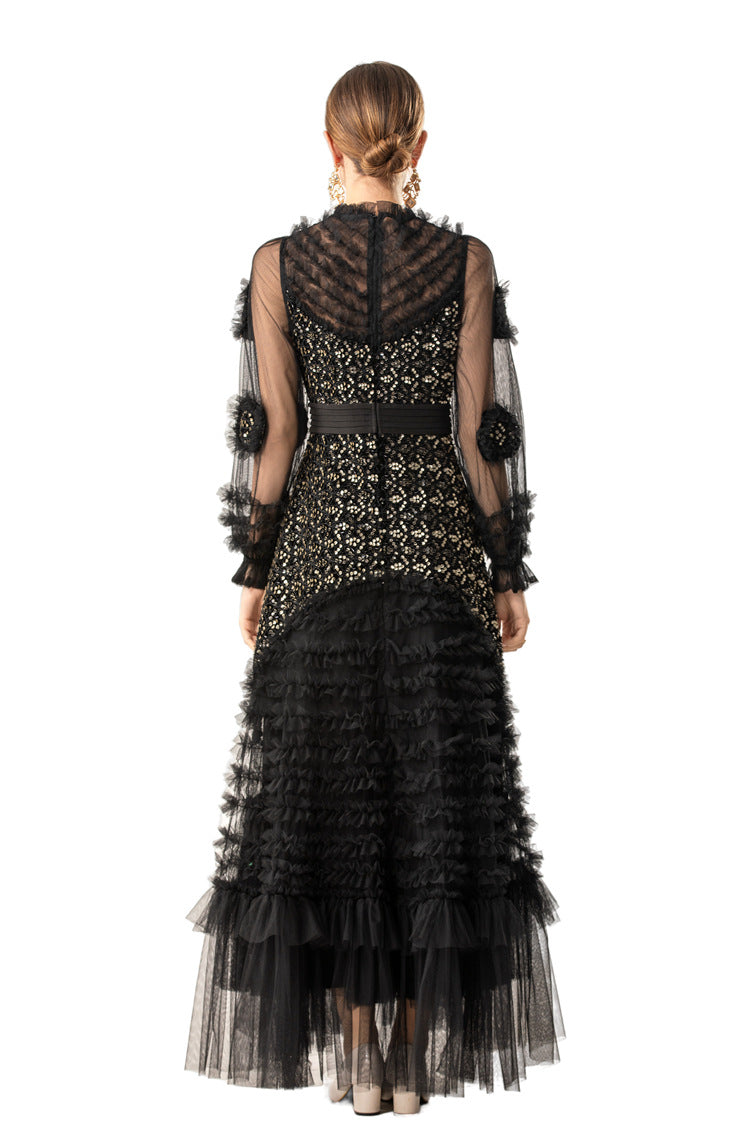 Sequin Embellished 3D Floral Tiered Tulle Maxi Dress SP10086