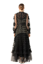 Sequin Embellished 3D Floral Tiered Tulle Maxi Dress SP10086
