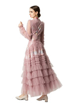 Sequin Embroidery Tiered Tulle Maxi Dress with Ruffled V-Neck SP10055