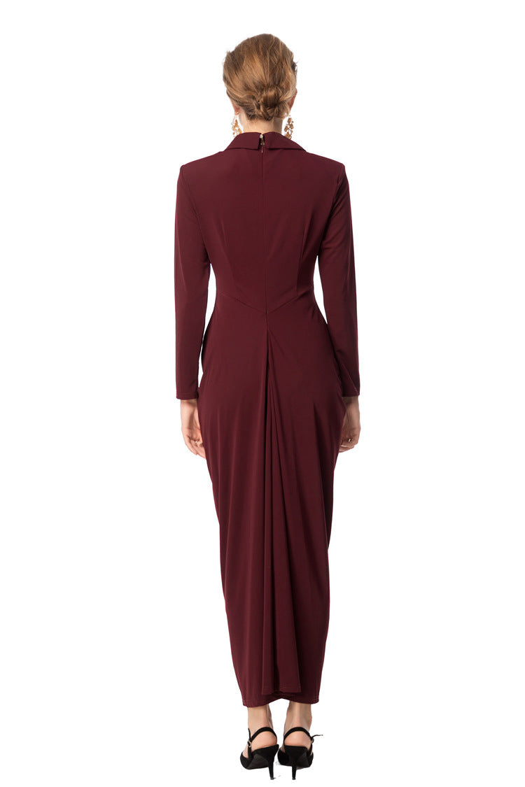 Burgundy Twisted Waist Fishtail Maxi Dress – Suit Style SP10018