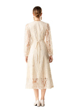 Scalloped V-Neck Lace Embroidered Midi Dress with Lining SP10071