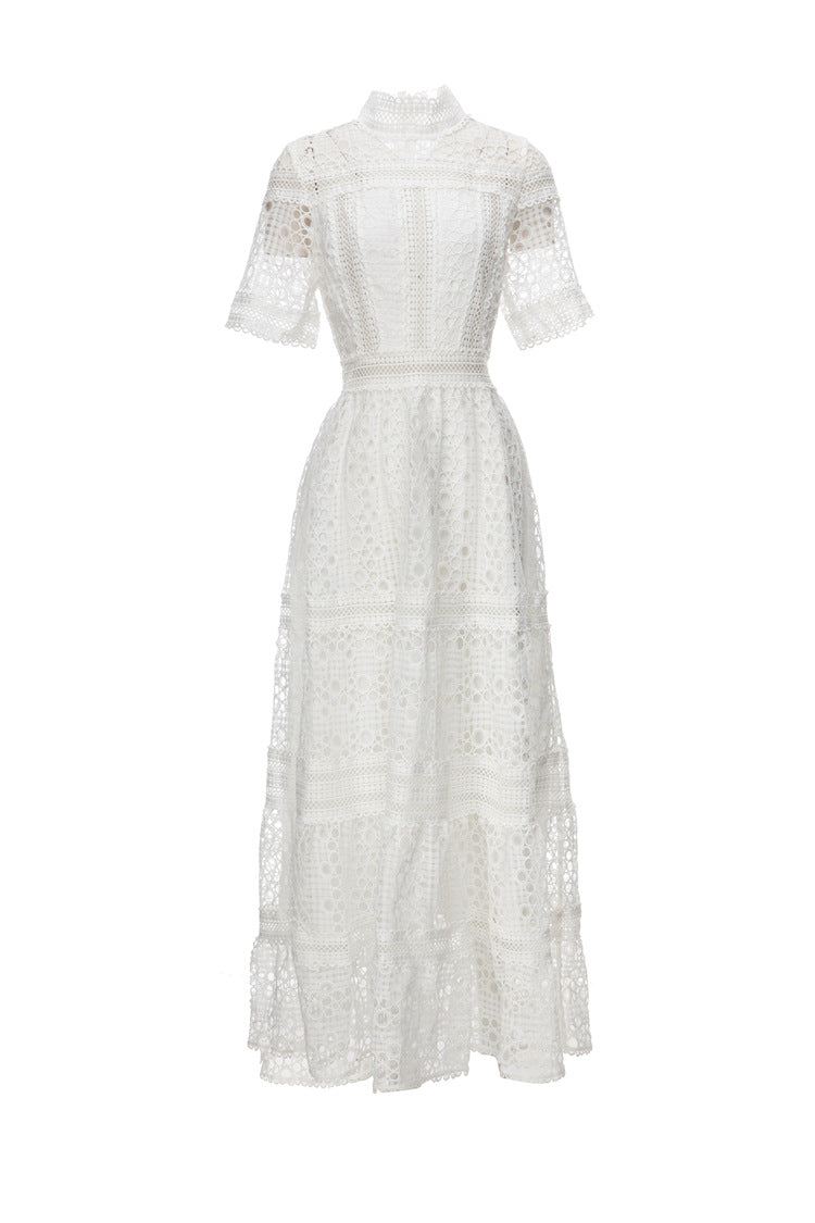 White Crochet Lace Tiered Maxi Dress – French Luxury SP10013