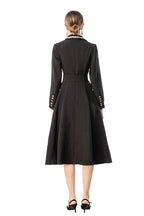 Black Blazer Dress with Braided Trim Lapel & Gold Double Breasted Buttons SP10115