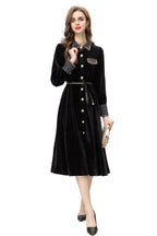 Black Velvet Tweed Trim Midi Dress – French Style Slim Fit Fall Dress SP10002