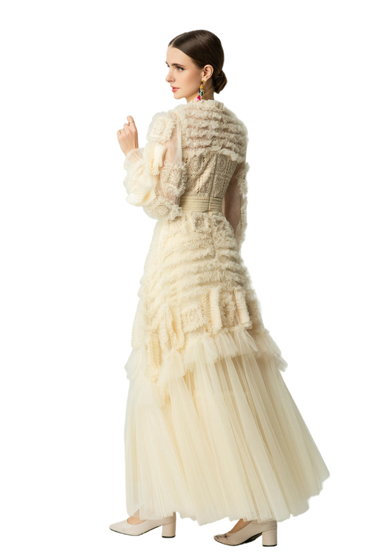 Cream Crochet Lace Tiered Tulle Cake Dress SP10063